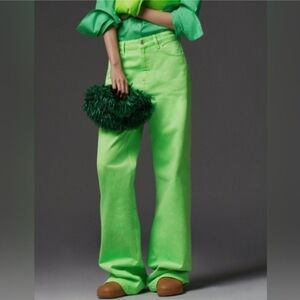 Zara Neon Green Wide Leg Jeans